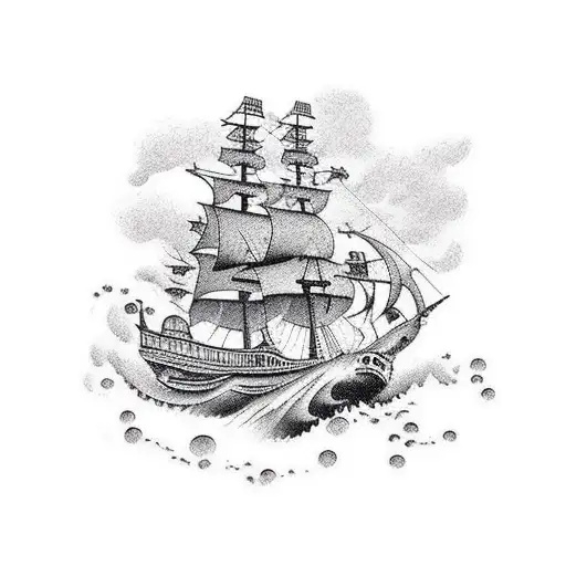 pirate sea monster ocean ship japanese tattoo design idea