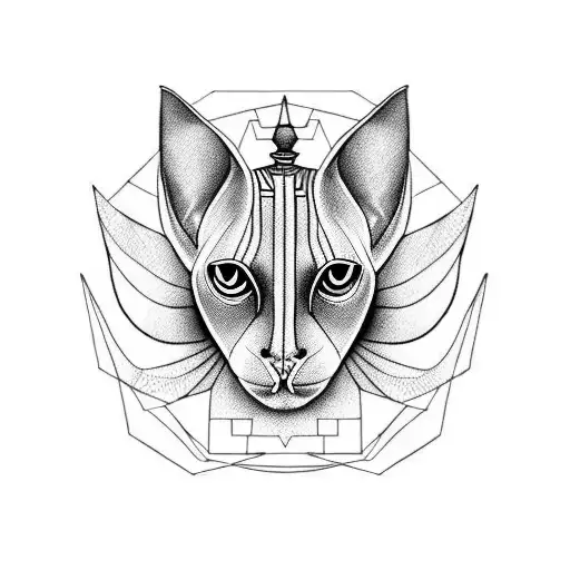 sphinx cat with sphinx head dress red and black tattoo design idea