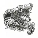a calm wolf in the middle of a storm at sea tattoo design idea