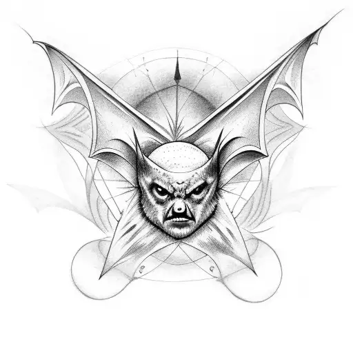 bat sternum tattoo with pentagram tattoo design idea