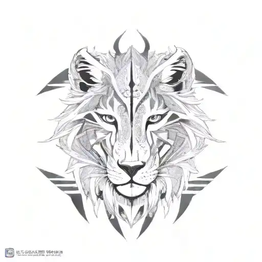half lion half wolf face tattoo design idea