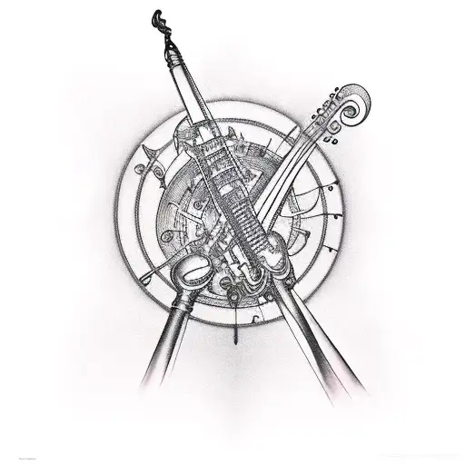 Musical instruments with Coldplay album art tattoo design idea