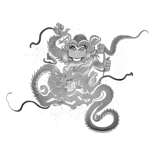 chinese zodiac with monkey, mouse and dragon tattoo design idea