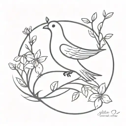 A delicate tattoo of a peaceful dove carrying a branch of flowers, symbolizing faith and love in a minimalist style tattoo design idea
