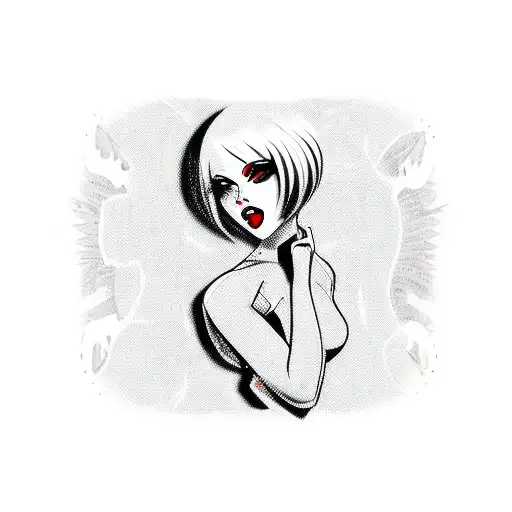 emo pinup girl with a box cutter tattoo design idea