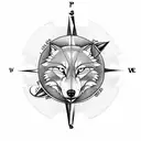 Compass, wolf, moon tattoo design idea