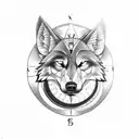 Compass, wolf, moon tattoo design idea