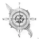 Compass, wolf, moon tattoo design idea