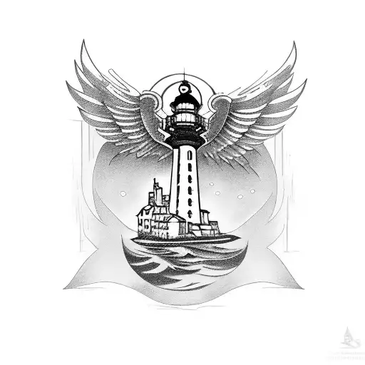 Bioshock song bird with open wings behind the iconic light house tattoo design idea