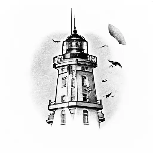 Bioshock "Song Bird" with open wings behind the iconic bioshock light house and the head above the light house roof, wit tattoo design idea