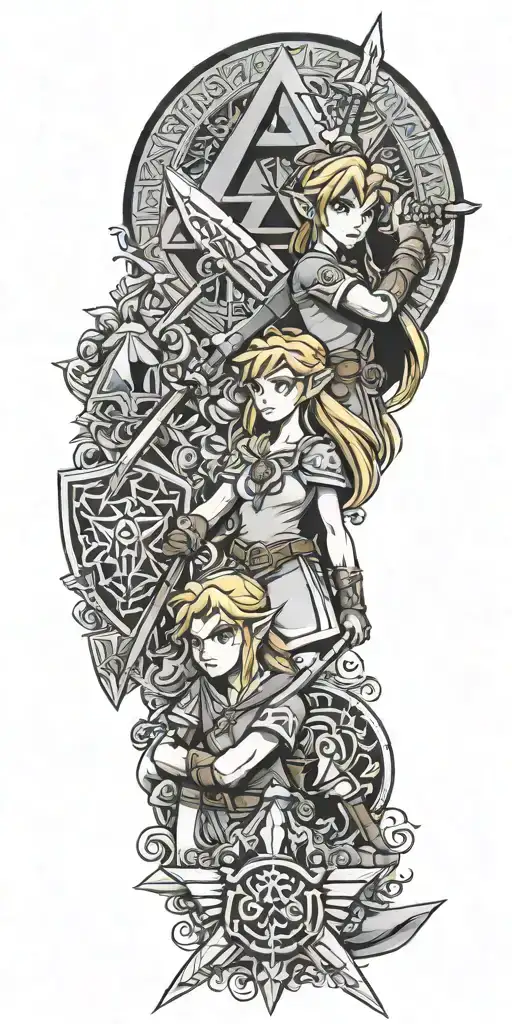 link and princess zelda and triforce tattoo design idea