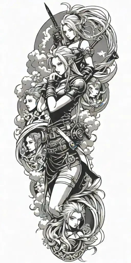 cloud, tifa, aerith, sephiroth tattoo design idea
