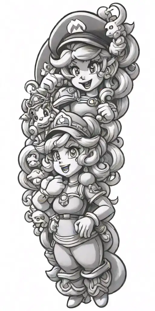 mario luigi princess peach bowser tattoo design idea
