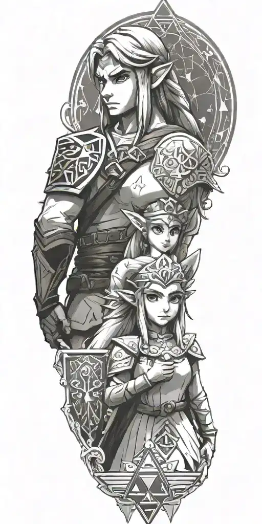 link and princess zelda and triforce tattoo design idea