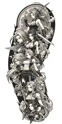 cloud, tifa, aerith, sephiroth tattoo design idea