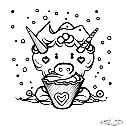 A sugar-coated unicorn with a cupcake horn tattoo design idea