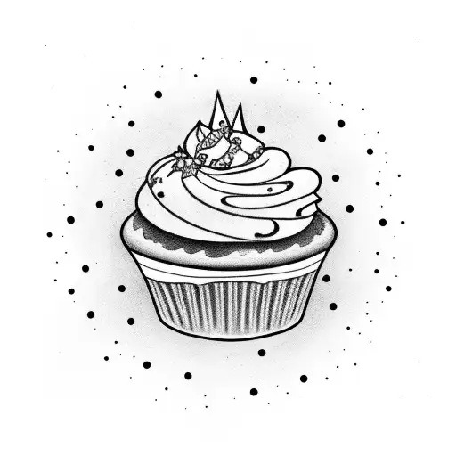 A cupcake with a stoner twist, surrounded by swirling stars tattoo design idea
