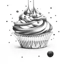 A cupcake with a stoner twist, surrounded by swirling stars tattoo design idea