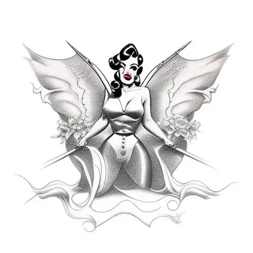 pin up women good vs evil tattoo design idea