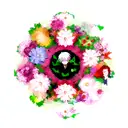 A new-school design featuring Ken Kaneki and various anime characters surrounded by a garden of colorful flowers tattoo design idea