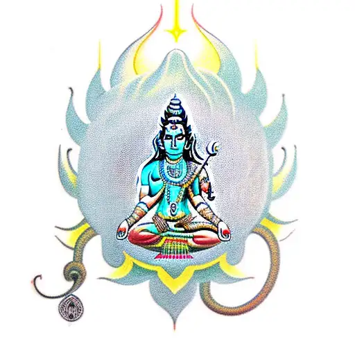 Lord shiva with third eye, trishul, multiple hands, 4k tattoo design idea