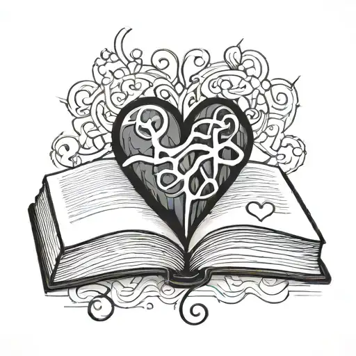 heartbeat line, book, heart   tattoo design idea