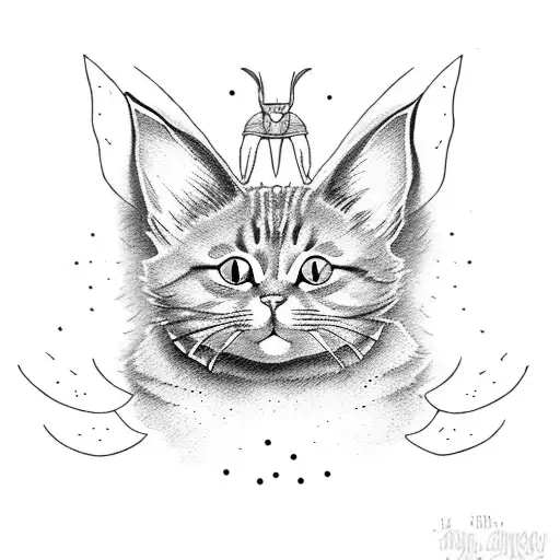 Cat and smal bunny with angel wings  tattoo design idea