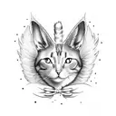 Cat and rabbit hugging with angel wings and bows tattoo design idea
