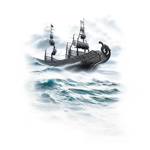 viking long boat  crashing through the waves tattoo design idea
