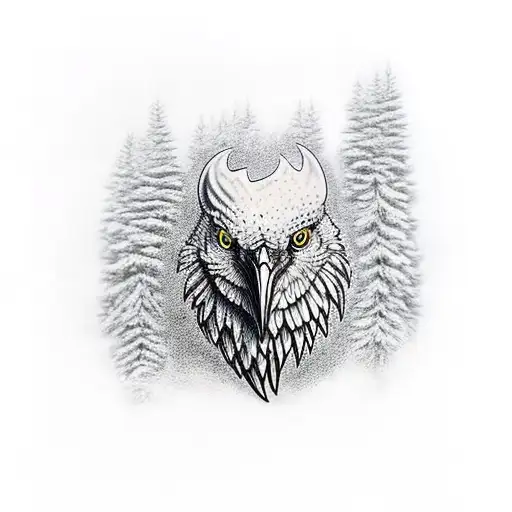 odins ravens in a pine forest tattoo design idea