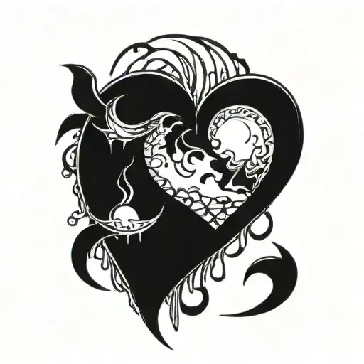 broken heart and moon rising tattoo design idea