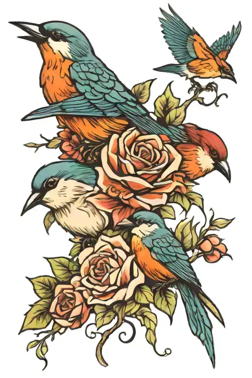 Mom of 3 little birds tattoo design idea