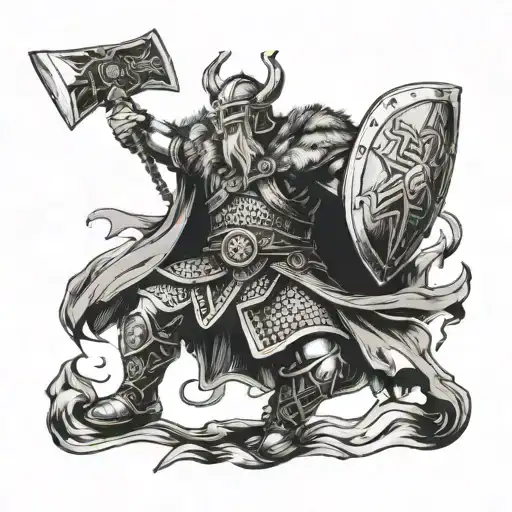 A viking warrior holding an axe during battle tattoo design idea