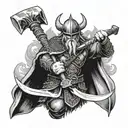 A viking warrior holding an axe during battle tattoo design idea