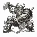 A viking warrior holding an axe during battle tattoo design idea