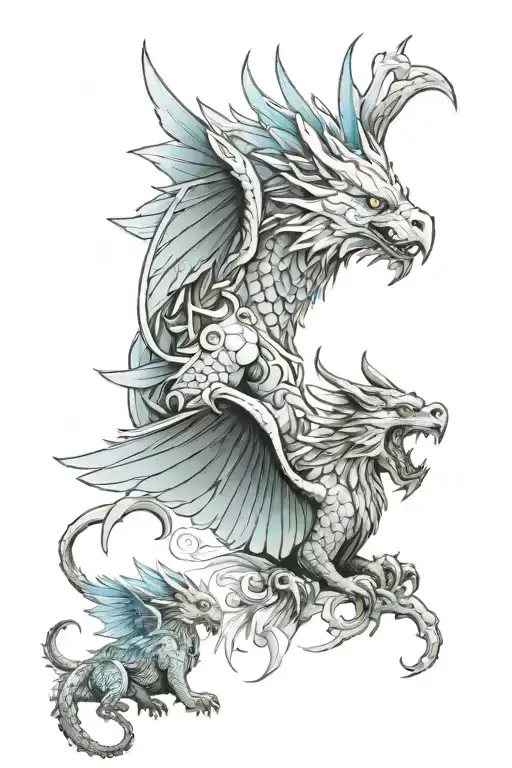 Heather, Ice Dragon, Gryphon and Cerberus  tattoo design idea