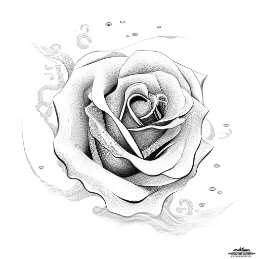 one rose with petals that turn into ocean waves, ocean waves behind rose tattoo design idea