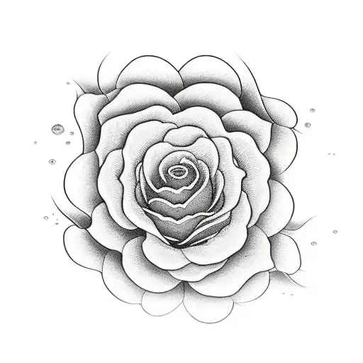 one rose with petals that turn into ocean waves, black and white, square border tattoo design idea