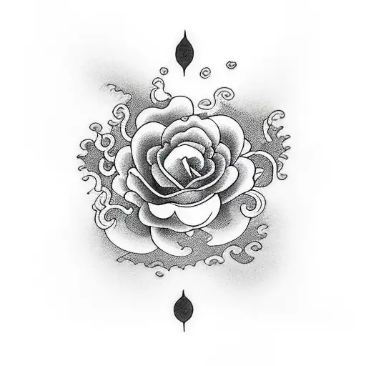 rose, japanese waves, petals turn into ocean tattoo design idea