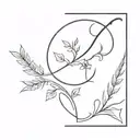 Design a minimalist tattoo featuring a plough and needle intertwined, reflecting the harmony between farming and sustainable fashion design tattoo design idea