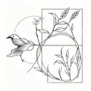 Design a minimalist tattoo featuring a plough and needle intertwined, reflecting the harmony between farming and sustainable fashion design tattoo design idea
