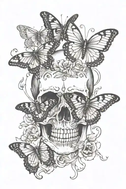 butterfly skull tattoo surrounded by floating souls  tattoo design idea