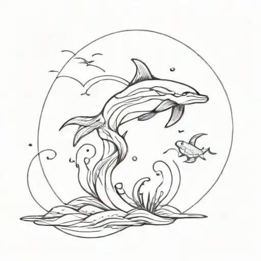 water with sea creature combining elements tattoo design idea