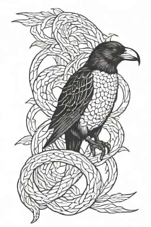 crow snake wrapped tattoo design idea