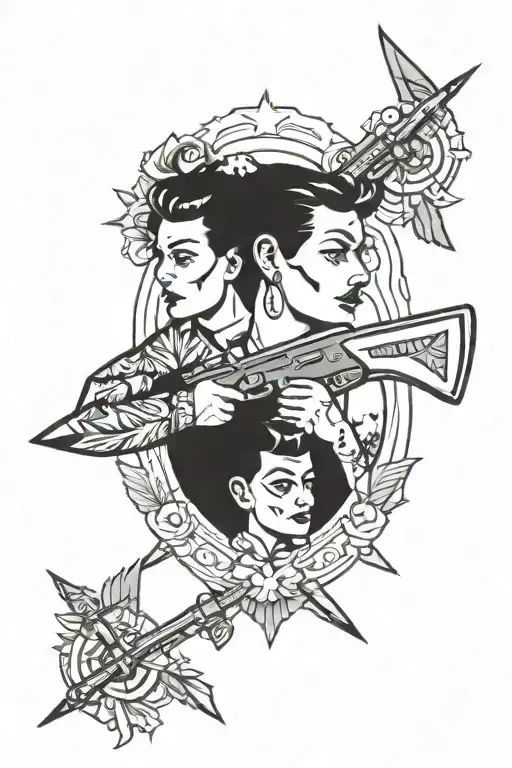 family with weapons tattoo design idea