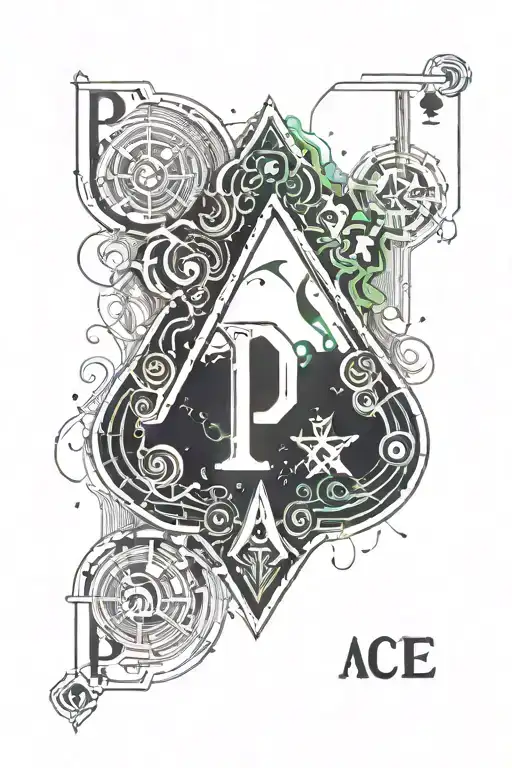 ace of spades with the letters p c hidden inside the card tattoo design idea