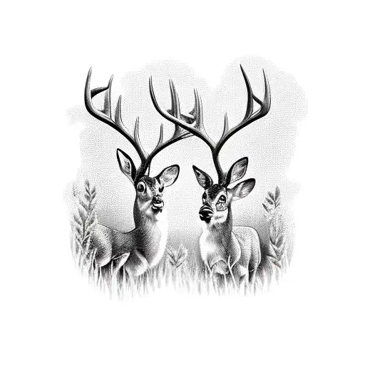 buck and doe in a forest  tattoo design idea
