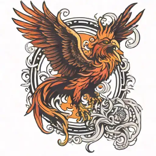 red and orange phoenix rising to life tattoo design idea