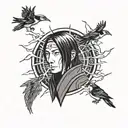 itachi with crows and Sharingan tattoo design idea