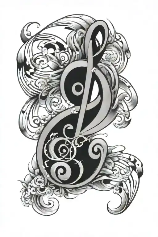 time signatures and treble clef in middle tattoo design idea